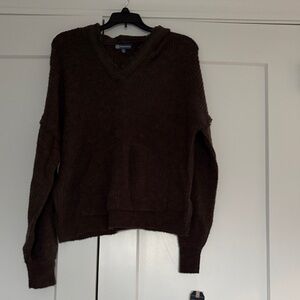 Democracy Chocolate V-Neck Hooded Women's Sweater